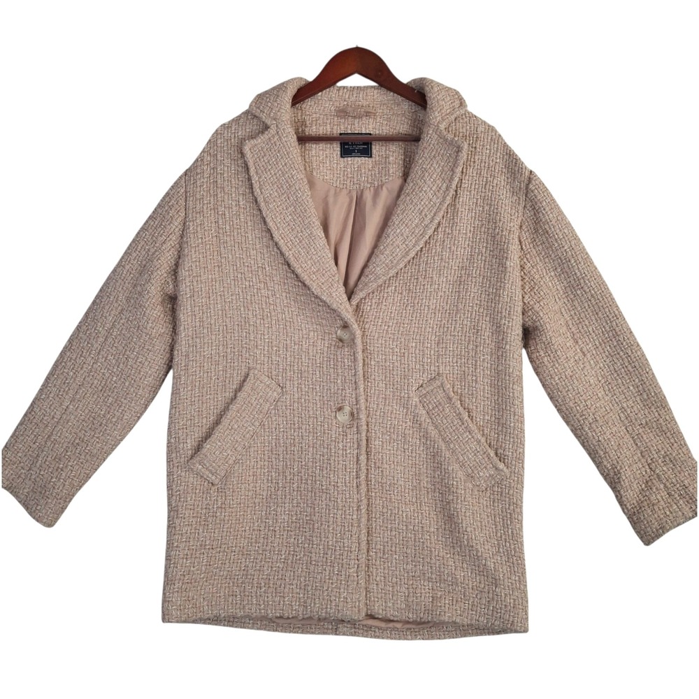 Abercrombie & Fitch Wool Blend Boucle Coat Womens Small Pink Textured Jacket